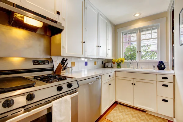 Cozinha branca com aparelhos de roubo inoxidável . — Fotografia de Stock