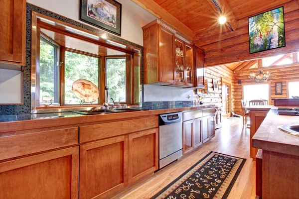 Large kitchen lof cabin house interior. — Stock Photo, Image