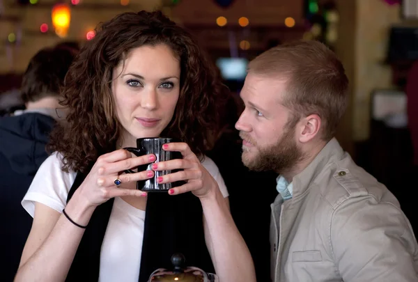 stock image Couple in the restaurant relationship moment.