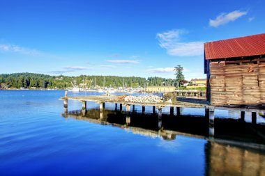 Gig Harbor, WA. Small town downtown marina area. clipart