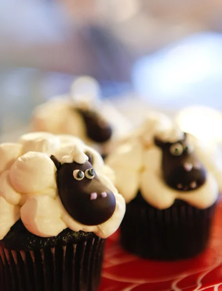 Cholocate cupcake with cow or sheep animal. — Stock Photo, Image