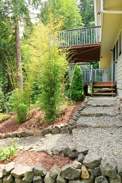 Back yard with deck and forest — Stock Photo, Image