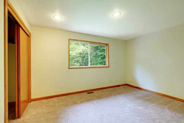 Großes, leeres neues Wohnzimmer mit offener Schranktür — Stockfoto