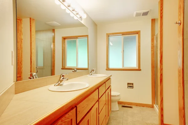 Новая ванная комната с кленовым деревом — стоковое фото