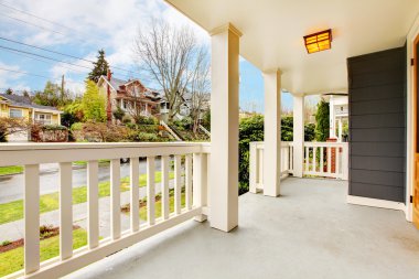 Front porch house exterior with spring street clipart