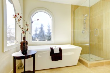 Luxury new natural classic bathroom.