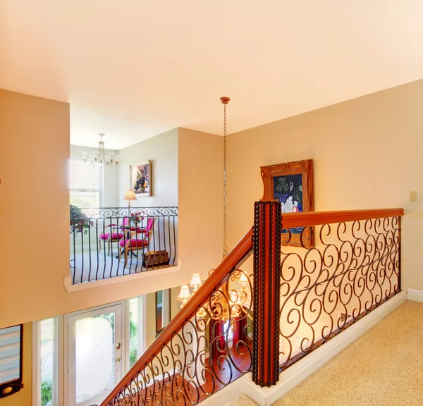 Luxury home hallway with metal railings. — Stock Photo, Image