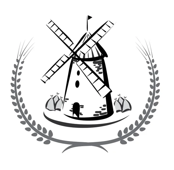 風ミルの紋章は、食料品製品の記号 — ストックベクタ