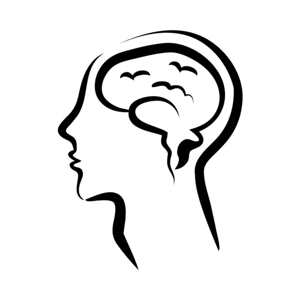 シルエットの頭の中で人間の脳 — ストックベクタ