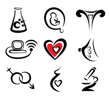 Set of female and prenatal related medical icons clipart