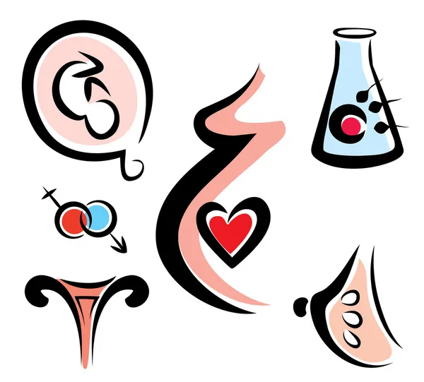 Set van vrouwelijke en prenatale verwante medische pictogrammen — Stockvector