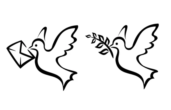 Dove, pigeon set of vector symbols — Stock Vector