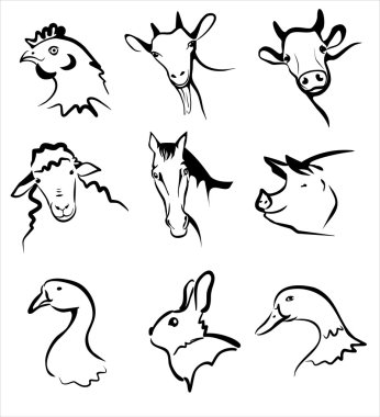 Farm animals collection of icons clipart