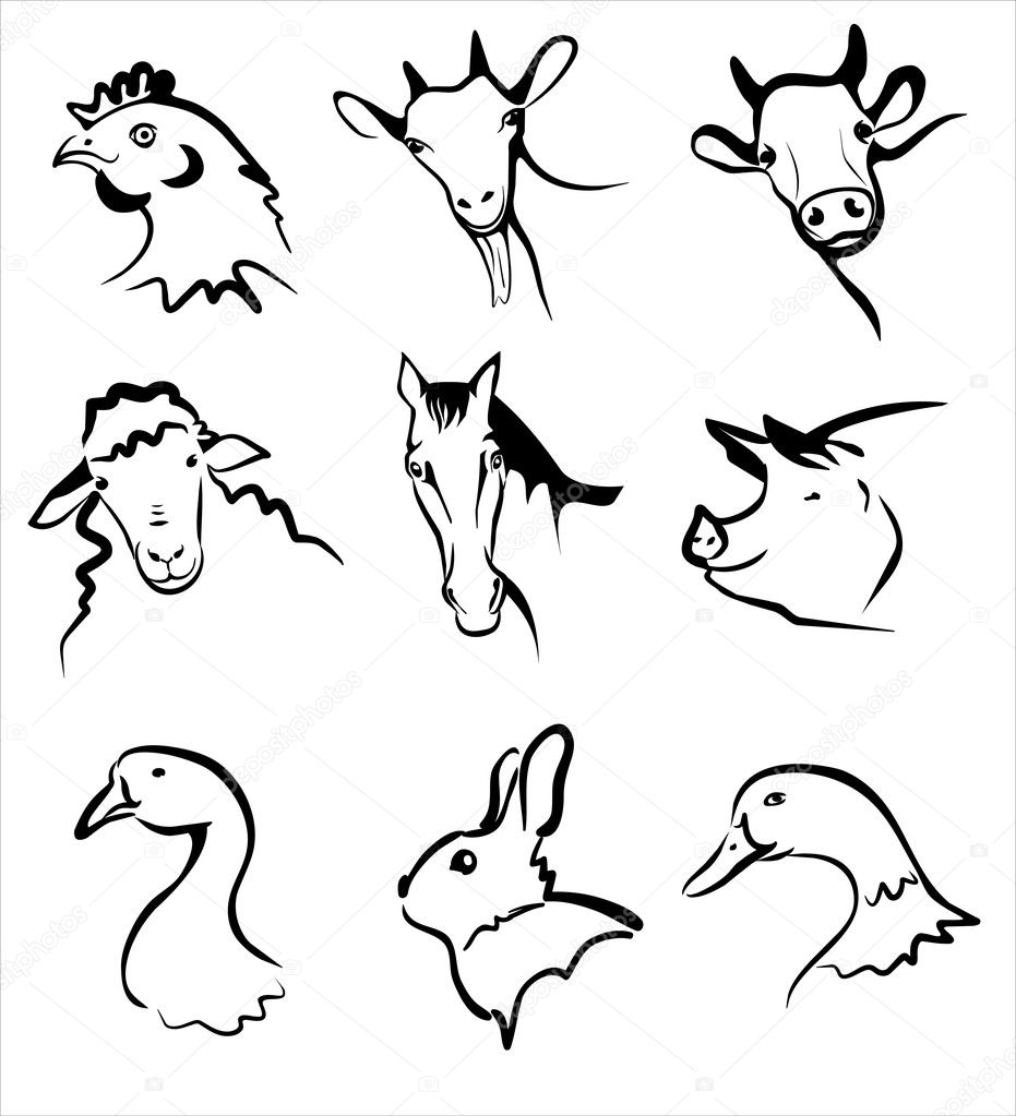 Farm animals collection of icons