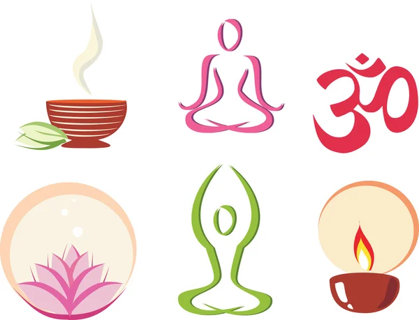 Yoga, conjunto de concepto de meditación de iconos — Archivo Imágenes Vectoriales