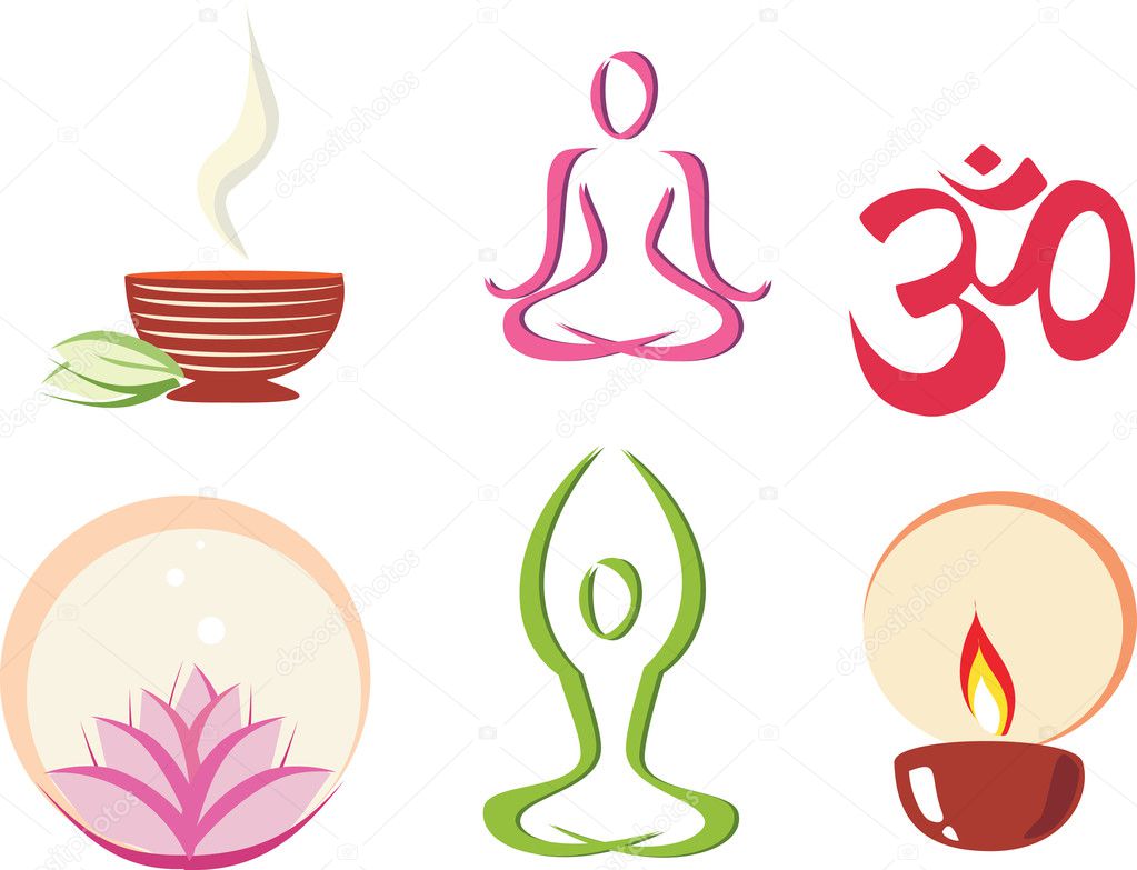 Yoga, meditation concept set of icons