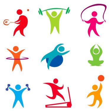 Fitness, indoor sport icons clipart