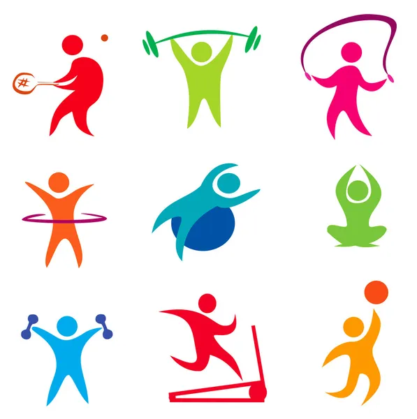 Fitness, icone sport indoor — Vettoriale Stock