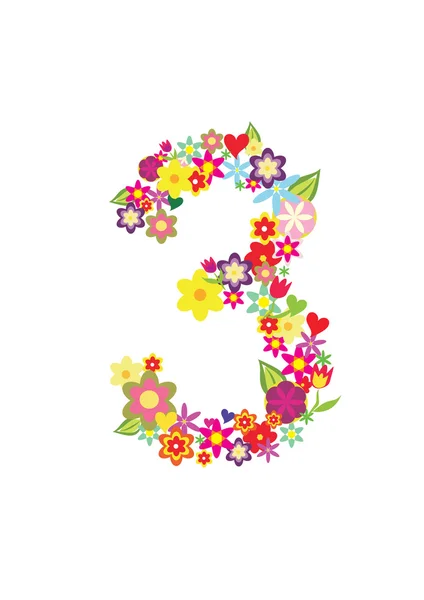 Numer trzy wykonane z kwiatów — Wektor stockowy