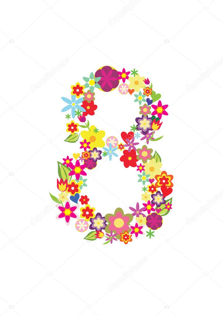 Number eight made of flowers