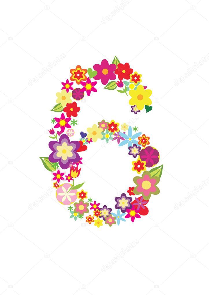 Number six made of flowers