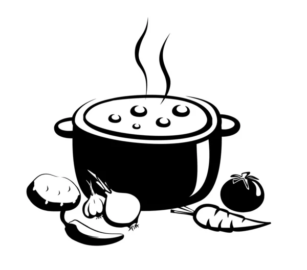 Ilustración de sopa caliente, comida y ingridients — Vector de stock