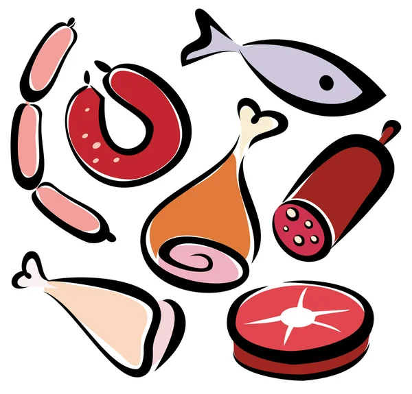 stock vector Set of editable meat and fish icons