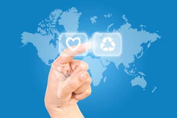 stock image Hand pushing Recycle icon.