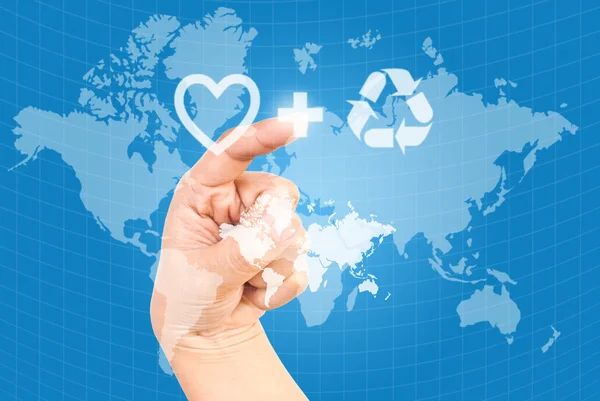 Hand drückt Recycling-Ikone. — Stockfoto