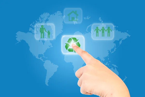 Hand pushing Recycle icon. — Stock Photo, Image