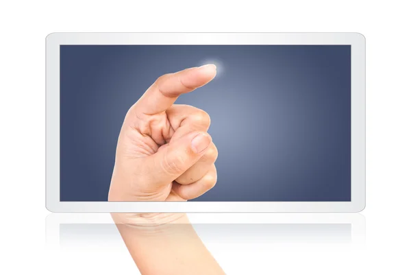 Kézzel nyomja a Tablet PC képernyőjén. — Stock Fotó