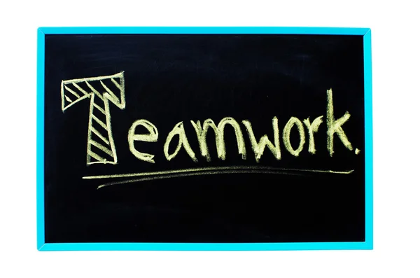 Teamwork word handwritten with chalk on a blackboard with clipping path. — Stock Photo, Image