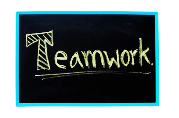 stock image Teamwork word handwritten with chalk on a blackboard with clipping path.