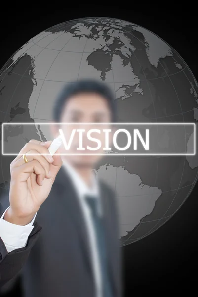 Geschäftsmann schreibt Vision-Wort auf Whiteboard. — Stockfoto