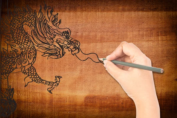 Mano disegno in stile cinese statua del drago . — Foto Stock