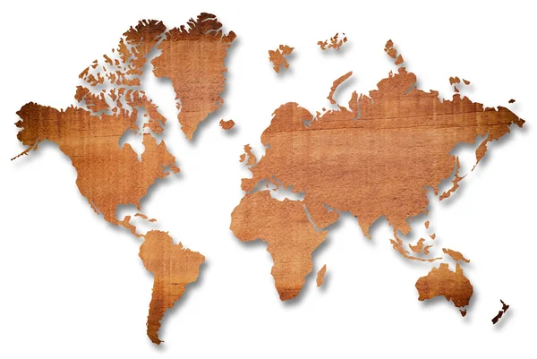 Vintage wood world map isolated. — Stock Photo, Image