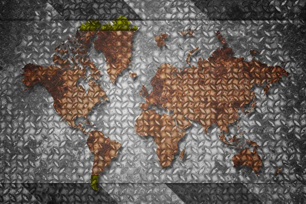 Vintage world map carving on steel texture. — Stock Photo, Image