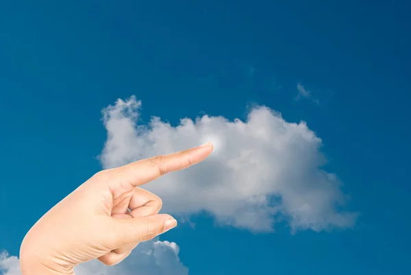 Hand pressing cloud on the sky. — Stock Photo, Image