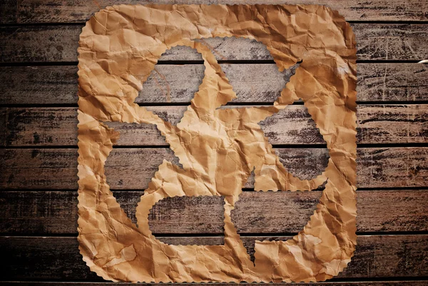 Ročník recyklovat symbol na texturu dřeva. — Stock fotografie