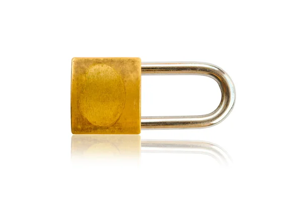Gold padlock isolated on the white with Shadow. — Stock Photo, Image