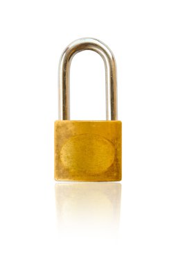 Gold padlock isolated on the white with Shadow. clipart