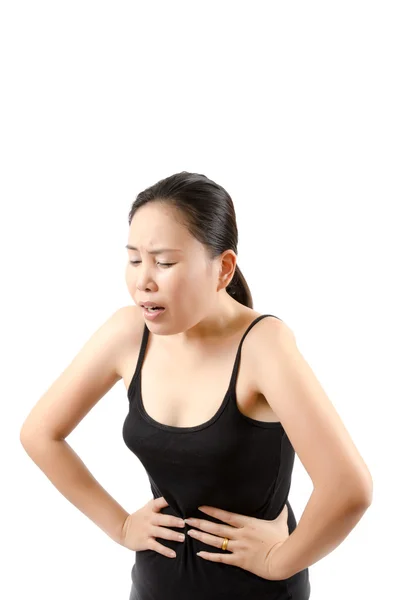 Mujer dolor abdominal . —  Fotos de Stock