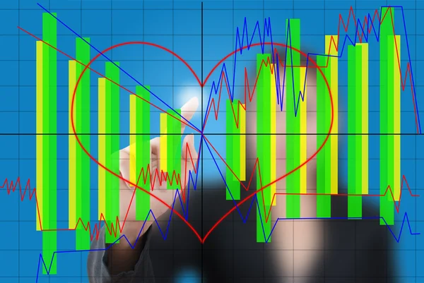 Obchodní lady tlačí financí graf? — Stock fotografie