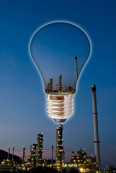 Reflection of petrochemical industry with light bulb. — Stock Photo, Image