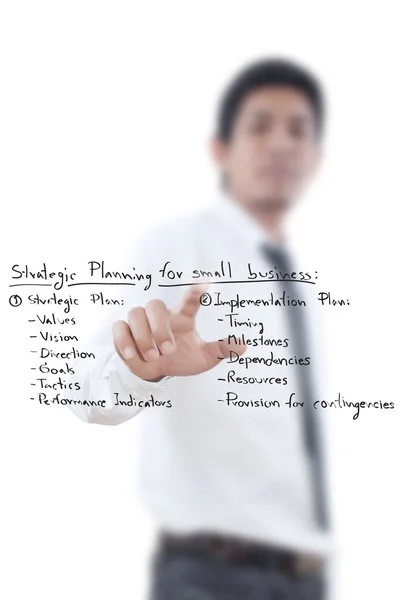 Affärsman som driver företag strategisk planering på Whiteboard-tavlan. — Stockfoto