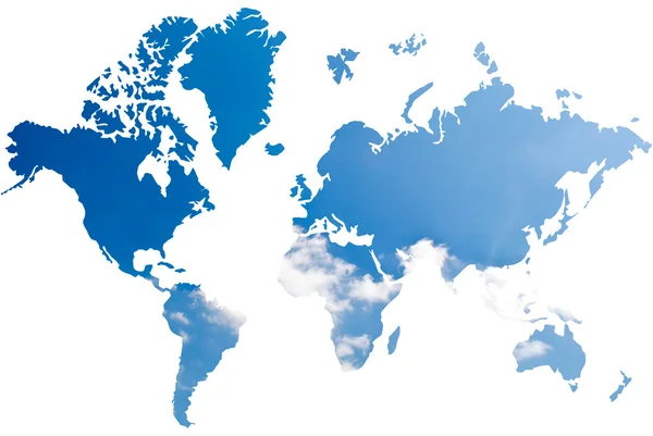 Carte du monde fond bleu ciel champ . — Photo