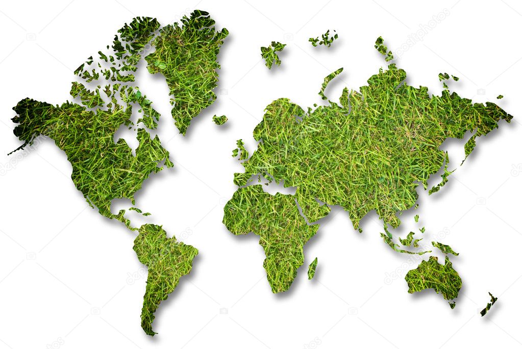 Grass world map on the white background.