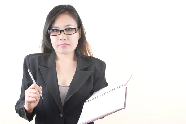 Business lady skriva på anteckningsboken. — Stockfoto