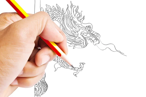 Hand drawing chinese style dragon statue.