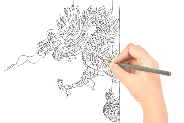 Hand ritning kinesisk stil dragon staty. — Stockfoto